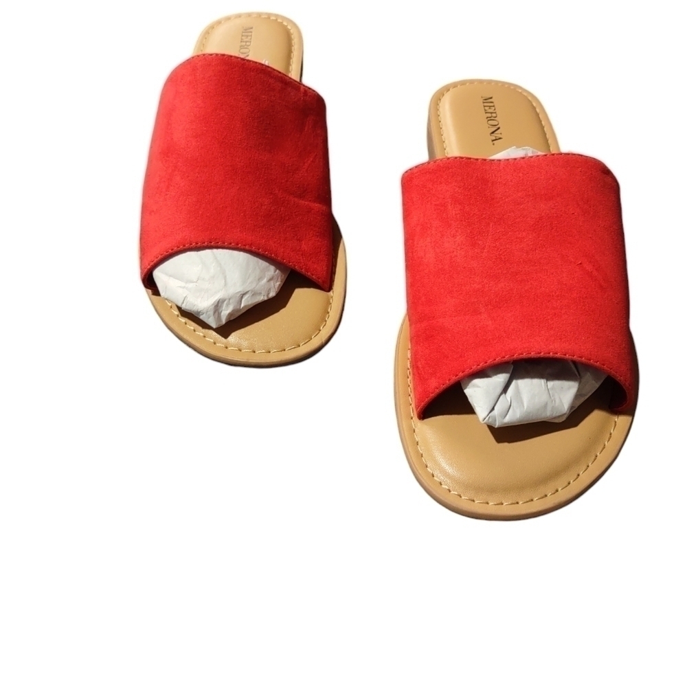 Merona Women's Red Suede Slide Sandals Size 7.5 - Picture 3 of 5